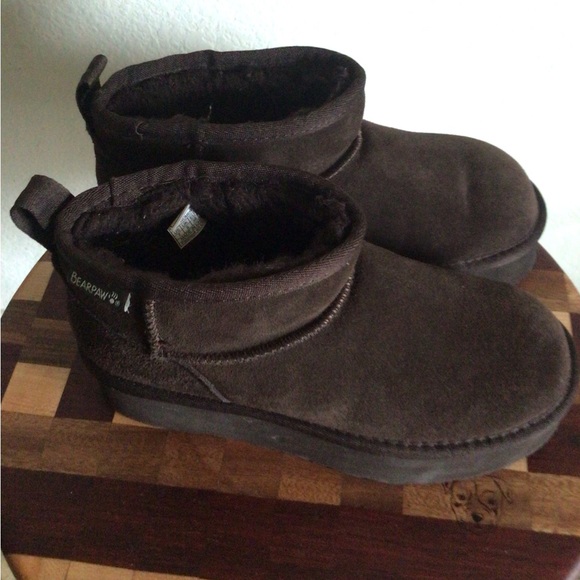 Bearpaw Shortie Chocolate Brown Cow Suede Wool Blend Ankle Gorpcore Boots 7 - Picture 3 of 12